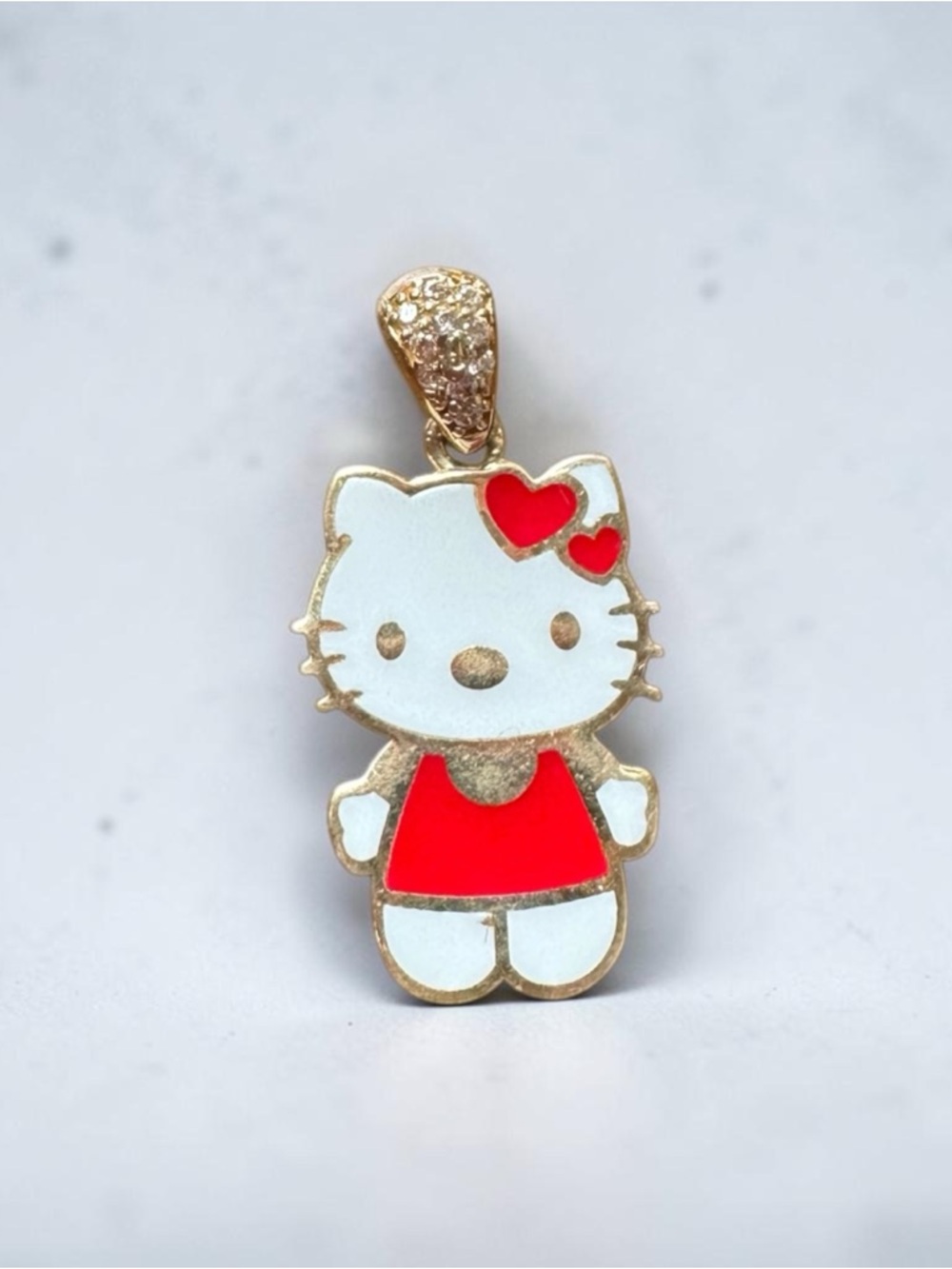 14K Gold Hello Kitty White & Red Enamel Pendant